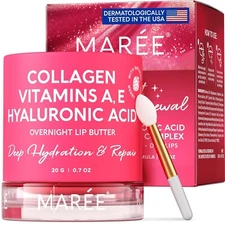 MAREE Lip Mask - Overnight Collagen Lip Scrub with Hyaluronic Acid & Coconut Oil
