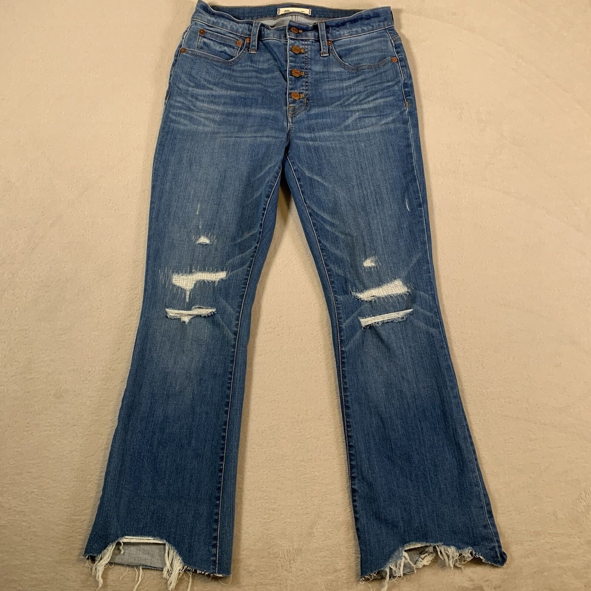 Madewell Cali Demi Boot Cut Jeans Women's 27 Blue Denim Distressed Button  Fly - Main Image