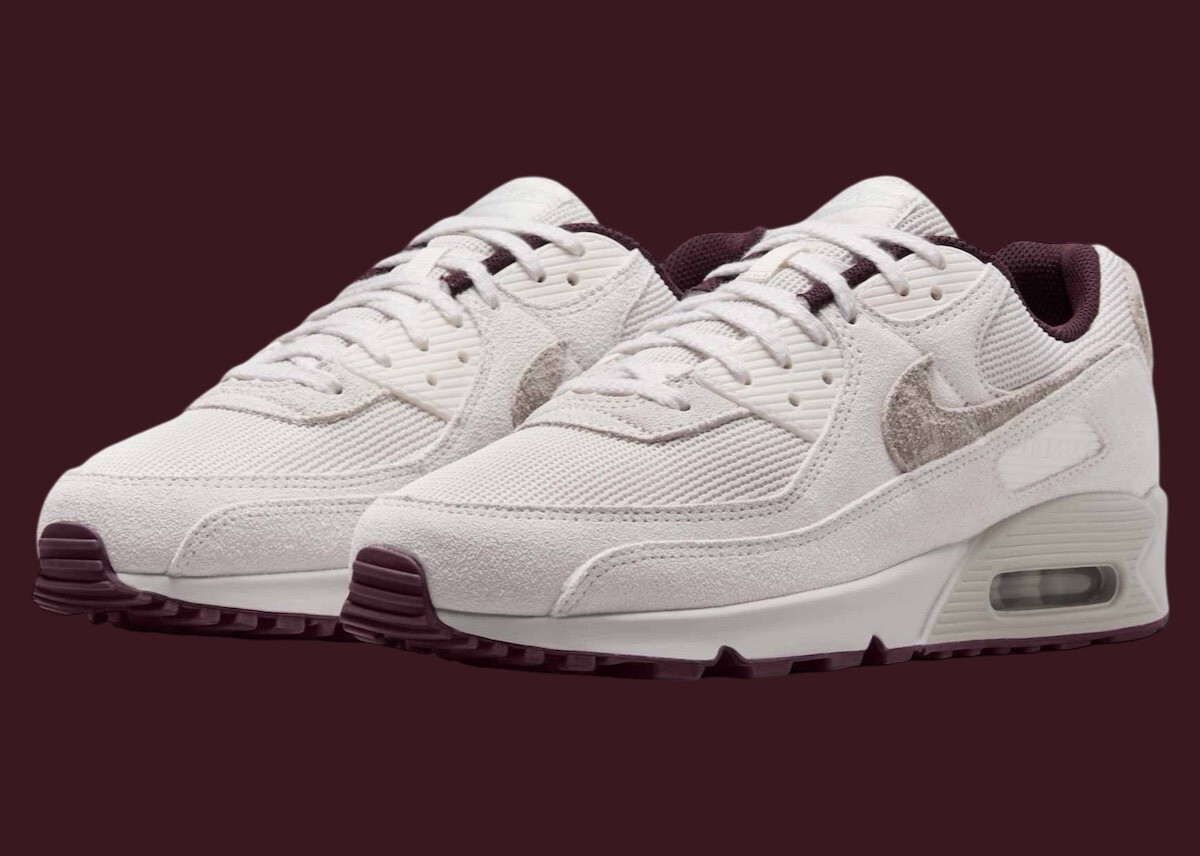 Nike Air Max 90 PRM Men's White Burgundy Crush Sports Sneaker HQ1712-001