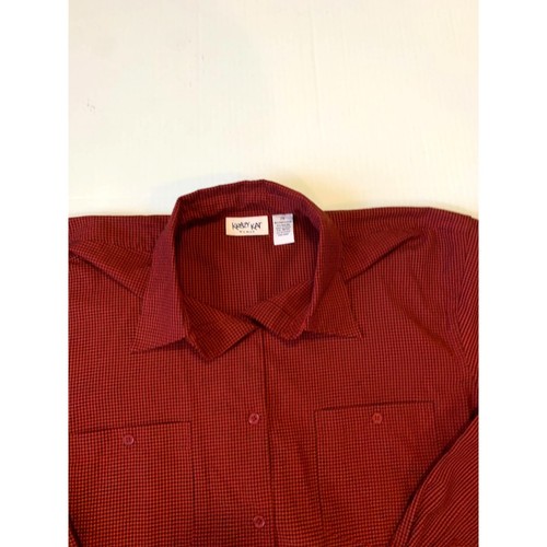 Krazy Kat Womens Size 2X Long Roll Tab Sleeve Checkered Button Up Shirt Red blac - Picture 3 of 4