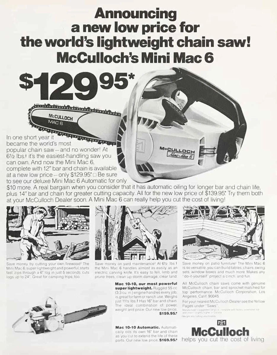 1971 McCulloch Mini Mac 6 Chain Saw PRINT AD The World s