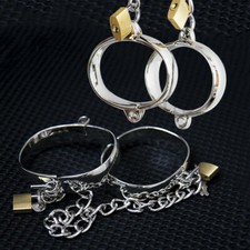 New Female Bandage Metal Steel Restraint Collar Slave Handcuffs Ankle Cuffs