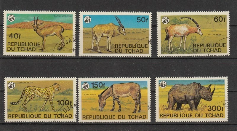 WWF  Tschad 1979 MiNr. 849-854 Wildtiere   Gepard Nashorn Satz gestempelt - Bild 1 von 1