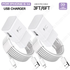 Fast Charger USB Cable AC Adapter For iPhone 14/13/12/11/8Plus/7/6/SE/XS Max Lot