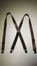 Men's Suspenders: Black Leather Wide with 2 Pin Clips with Nylon. USA Made