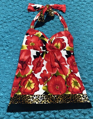 Tank Blouse Top Ties At Neck NWOT, Women s Multicolor Floral Patt Sz Medium