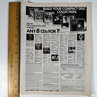 CBS Compact Disc Club 8 CD Per 1 Cent Originale Annuncio Pubblicitario ...