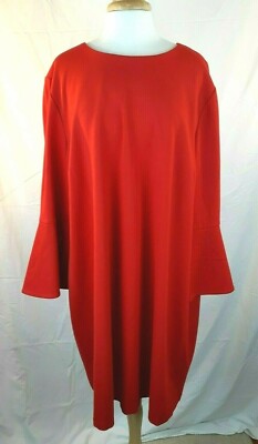 THE LIMITED 3X Plus Goji Berry Red Bell Slv Stretch Ponte Knit Dress Expose Zip 
