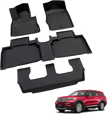 All Weather Floor Mats for 2020-2024 Ford Explorer 6 Seats 3D TPE Rubber Liners
