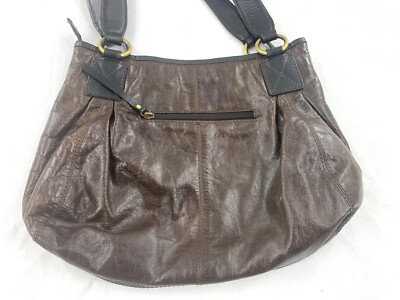 Nino Bossi Brown Genuine Crackled Leather Pocketed Bag Purse Zip