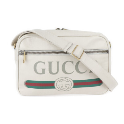 GUCCI Shoulder Bag 523589 Logo print Messenger bag, white leather