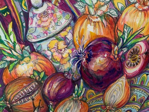Original painting “Onions” 22” x 26” Framed. Single piece. Signed. Watercolor. - Picture 4 of 9