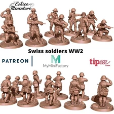 Eskice Miniatures WW2 Swiss Army Infantry 10 Soldier Squad Bolt Action NO BASES