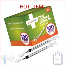 1ml Syringe with Cap 100 Pack  Oral Dispenser Without Needle, Luer Slip Tip,