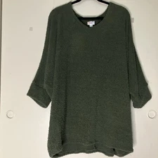 LULAROE Plus Size 2XL Olive Green Fuzzy Chenille Naomi V-neck Tunic Sweater Top