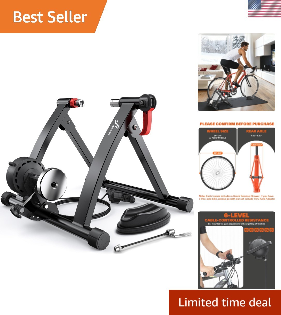 Bike Trainer - Magnetic Stationary Bike Stand for 26-28" & 700C Wheels - Adju...