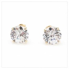 4Ct CZ 14K Yellow Gold Brilliant Push Back Stud Earrings 8mm