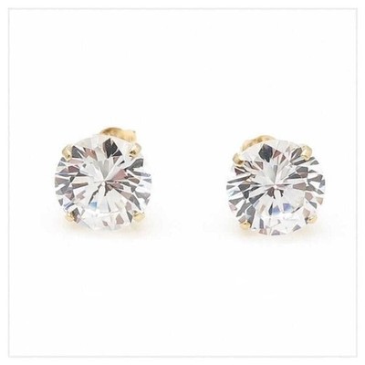 4Ct CZ 14K Yellow Gold Brilliant Butterfly Back Stud Earrings 8mm