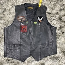Genuine Leather Men s Biker Vest With Patches Color Black, Size XL