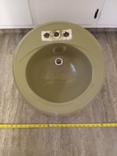 Vtg. 1973 Ceramic Mid Century green Round Drop In Bath Sink Crane Lavatory 608