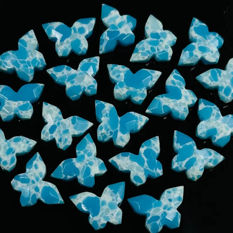 10Pcs Blue Mohave Turquoise Butterfly Beads, Hand Carved Faceted Gemstone - second product detail image
