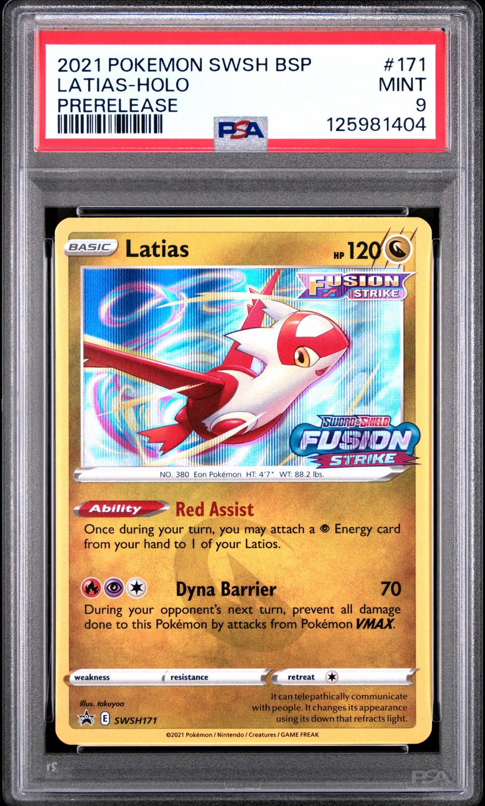 2021 POKEMON SWSH BLACK STAR PROMO PRERELEASE #171 LATIAS-HOLO PSA 9