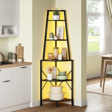 5-stufiges Regal mit LED-Beleuchtung Bücherregal Eckregal Standregal Schwarz