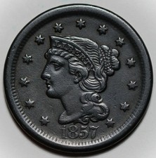 1857 Braided Hair Large Cent (N-1), Large Date - US 1c Copper Coin