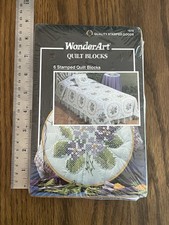 WonderArt 6 Stamped Quilt Blocks #1975 Violets 17x17" Flowers New Sealed