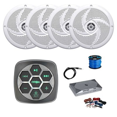 Metra Marine 3-Zone BT Controller, Amp w/Kit, 4X 5.25'' Speakers,Wire, Antenna
