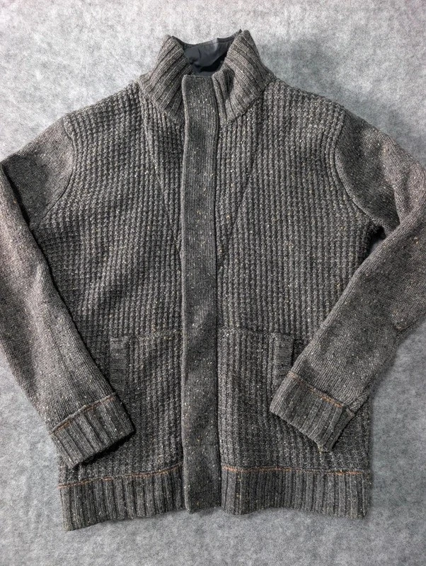 Mantaray Hombres Mezcla de Lana Grueso Tejido Cárdigan Chaqueta Gris Forrado Cremallera Completa Talla M