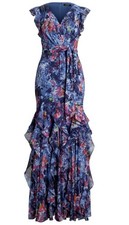 Lauren Ralph Lauren Women's Blue Floral Ruffle Cottagecore Party Maxi Dress Sz 8