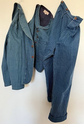 Adjustable Costume 3 Piece INDIGO Suit WABASH Size 42 Made In Japan Rare Vintage