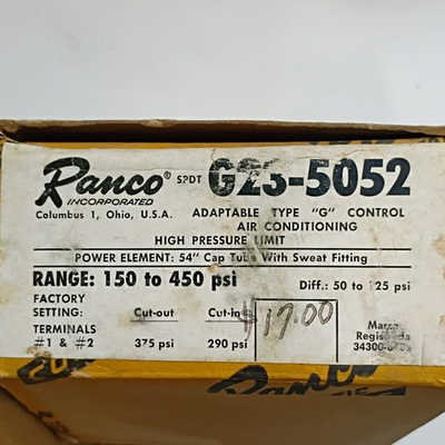 #ad Ranco G23 5052 High Pressure Limit Control 150 450 psi SPDT Type G $79.99