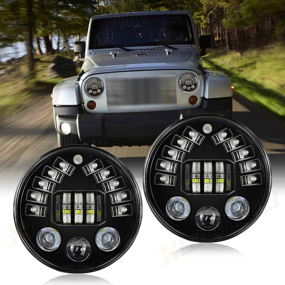 Par de faros LED DRL redondos 280W 7" haz alto/bajo para Land Rover Defender 90 y 110 Foto 2 de 4