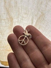 Silver Tone Metal Peace Sign & Dove Pendant Charm for Jewelry Making