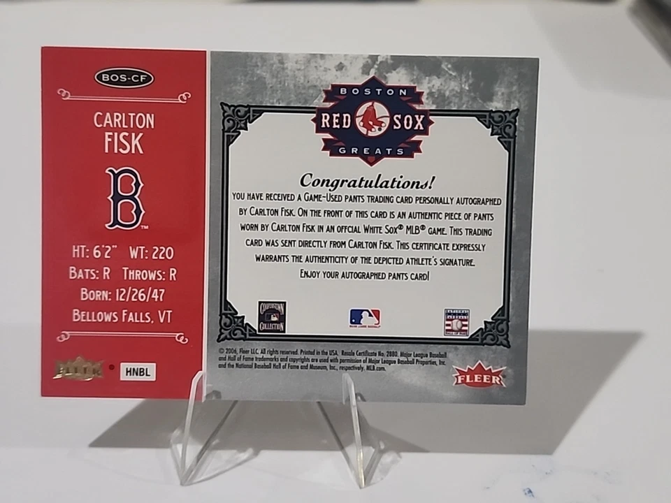 2006 Fleer Greats of the Game  Carlton Fisk Patch Auto w Inscription /30 Red Sox - Image 3 of 4