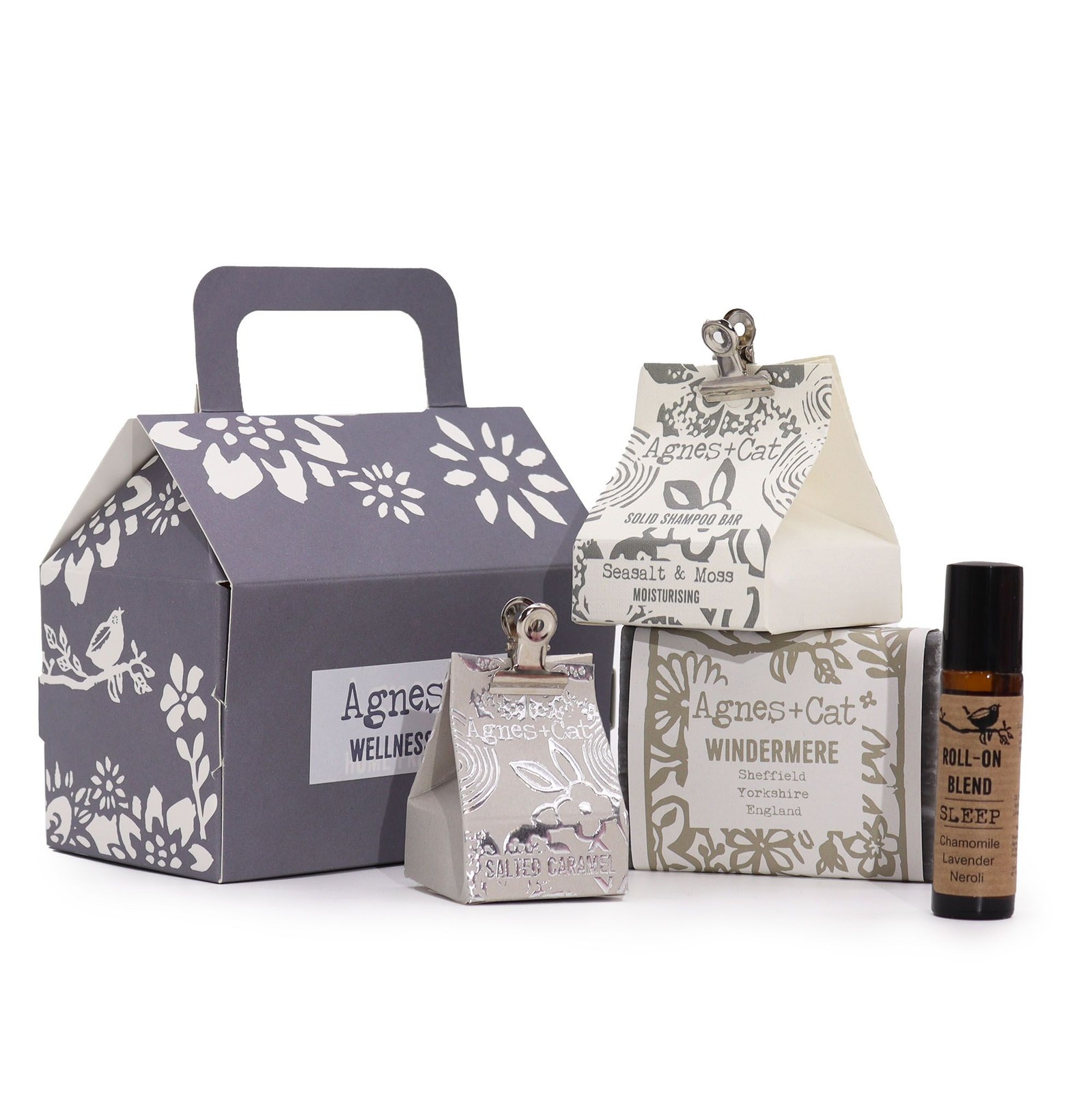 Agnes + Cat Gift Set Lake Breeze Soap Shampoo Lip Balm Sleep Roll On Handmade UK