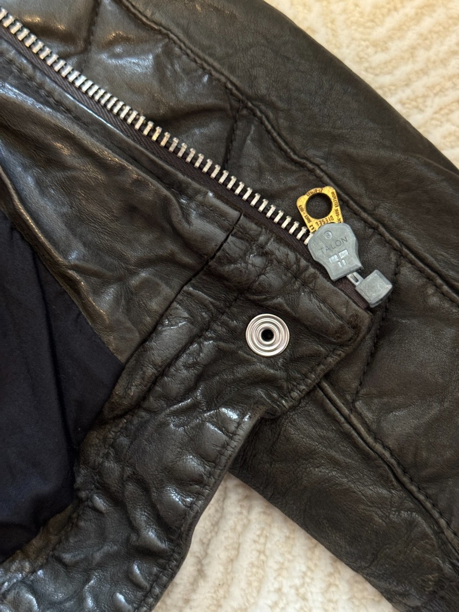 Diesel Sheep Leather Jacket Small - Rare B.R.G.Z. Skull Liner