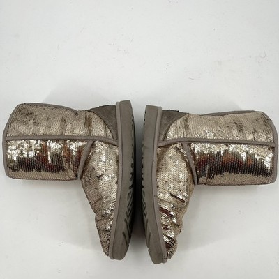 UGG Classic Short Sparkles Boot 8 Gold Tan Sequins 3161 Shearling