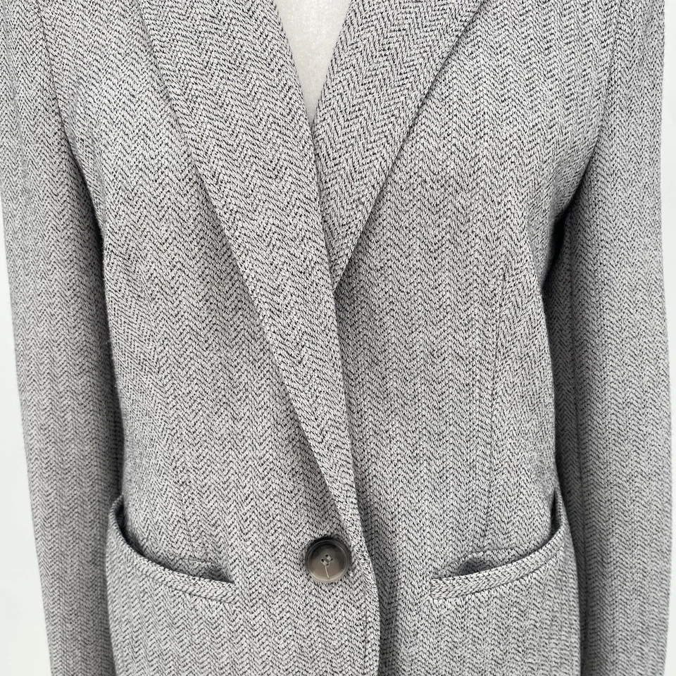 LOFT Blazer Women 4 Gray Herringbone One Button Notch Lapel Jacket Career Office - Image 3 of 4