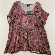 New Cynthia Rowley size 3X Purple Black Abstract Boho Print Stretch Relaxed Top