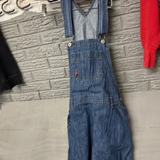 Dickies Womens Denim Bib Overalls Medium Wash Blue Straight Leg FB206MSB XS NEW