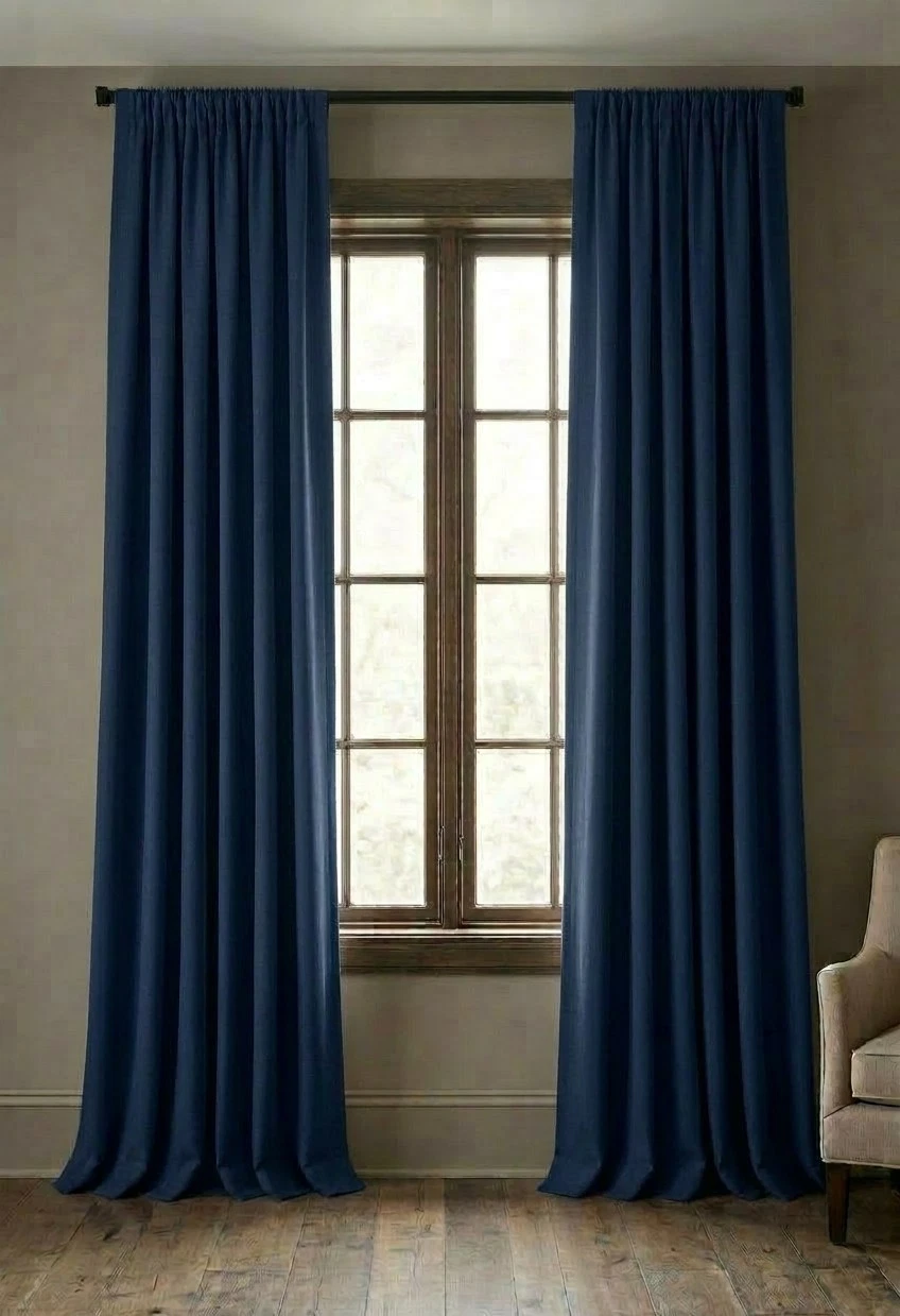 The Company Store Blue Sea Cotton Lined Curtain Panels 50 x 108 Set of 2 Rt $210