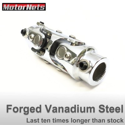 13/16''-36 Spline x 3/4''DD Round Chrome Double Steering U-Joint Coupler GM Chevy