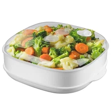 Plastic Microwave Steamer, Vented Lid, Tray, Vegetables, Fish, BPA Free