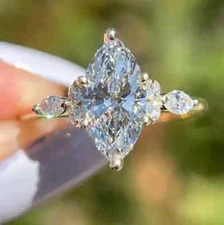 2.75 Ct Marquise Cut Moissanite Solitaire Engagement Ring 14K White Gold Plated