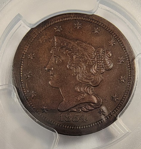 1854 Braided Hair Half Cent 1/2C, MS 62 BN PCGS Uncirculated