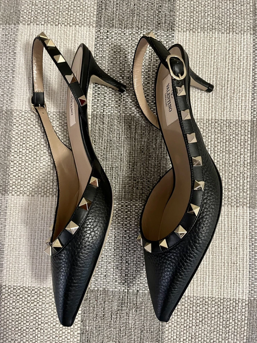 Garavani Authentic Rockstud Slingback Kitten Heel Black Gold Size 37 eBay