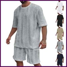 Men Summer Outfit 2-Piece Set Short Sleeve T Shirt  Shorts Knit Sport Sweatsuit
